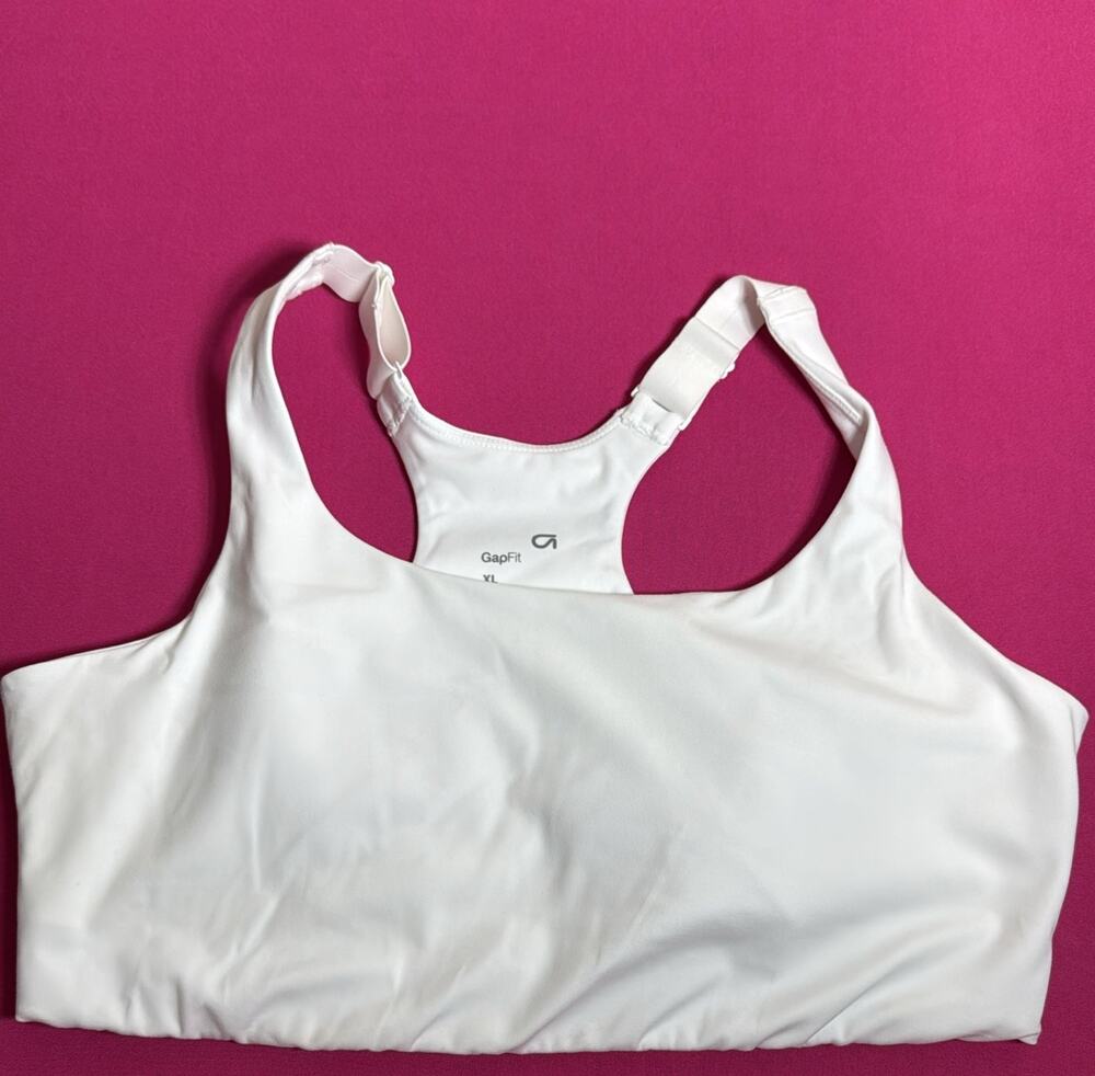 GapFit Racerback Sports Bra – White Moisture Wicking Stretch Active Size XL